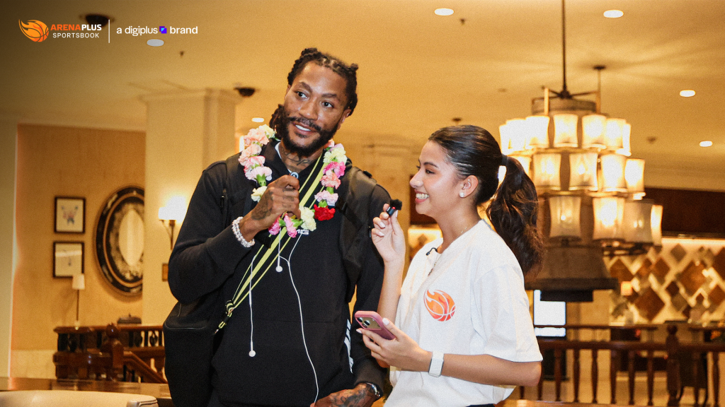 Derrick Rose is being interview by ArenaPlus reporter during his visit in Cebu as the brand ambassador of ArenaPlus