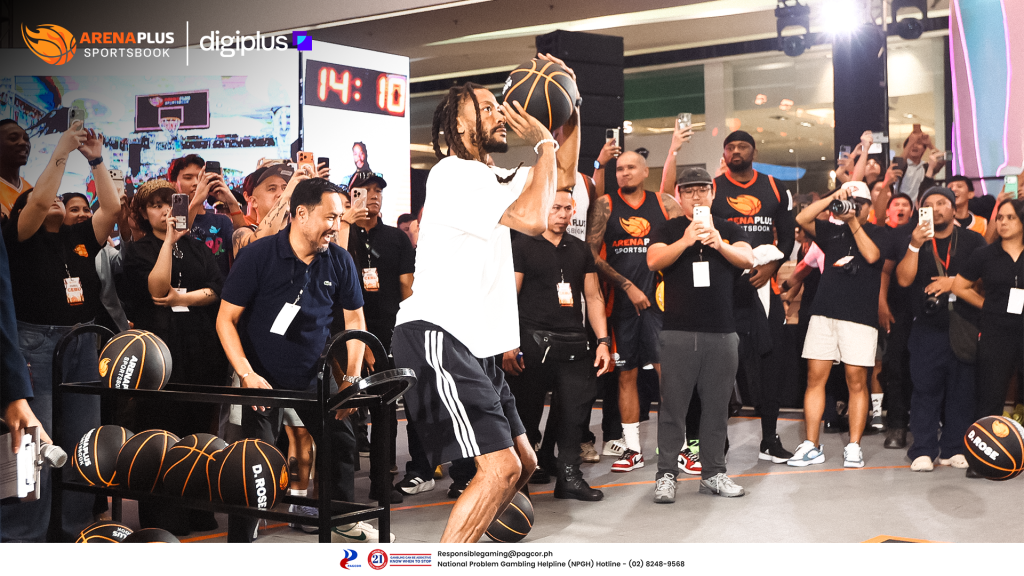 Derrick Rose scores 13 of 15 attempts in 30 seconds from the free-throw line during the “Shoot Like a Legend” challenge.