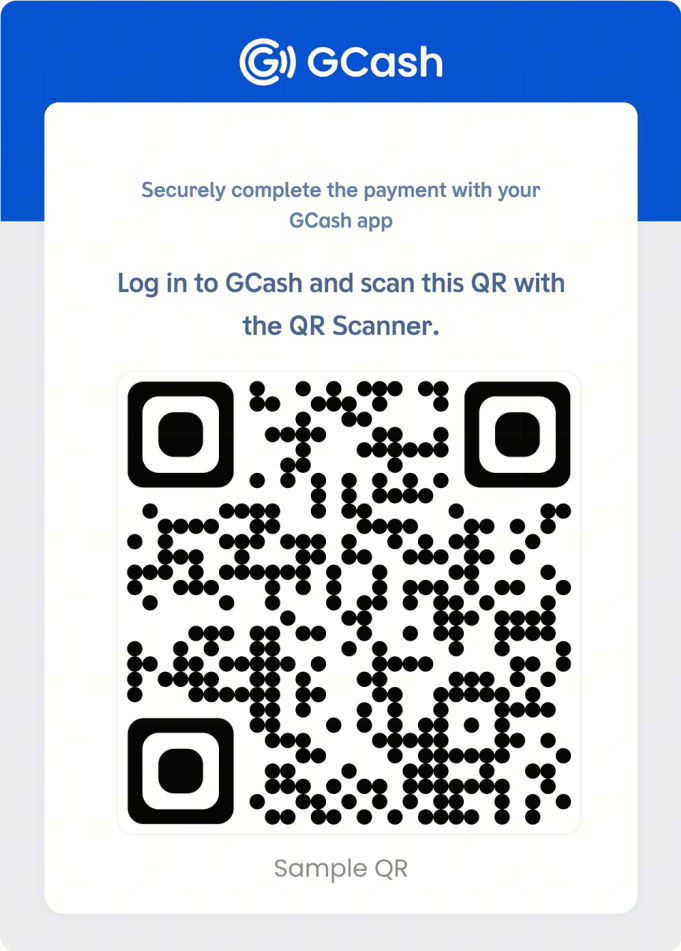 Tap Submit, then log in to your GCash account and scan the QR code to complete the payment.