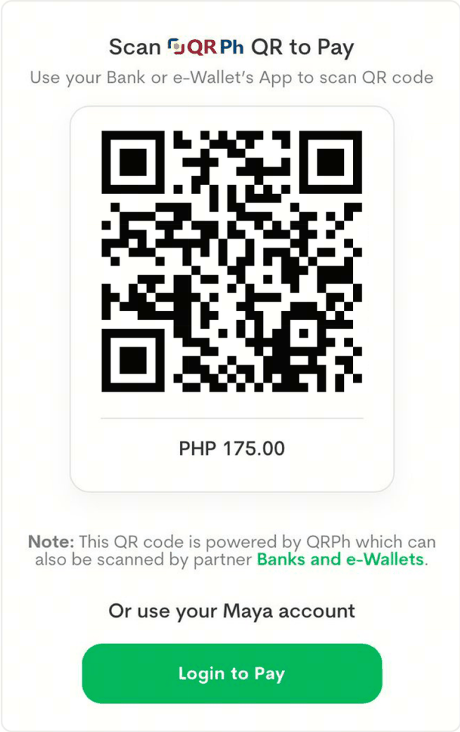 Tap Login to Pay and sign in to your Maya account.